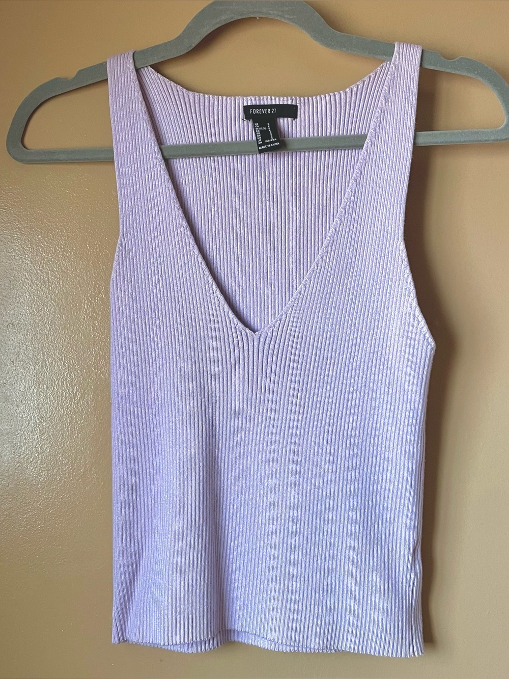 Lavender Purple Ribbed Knot V Neck Tank Top